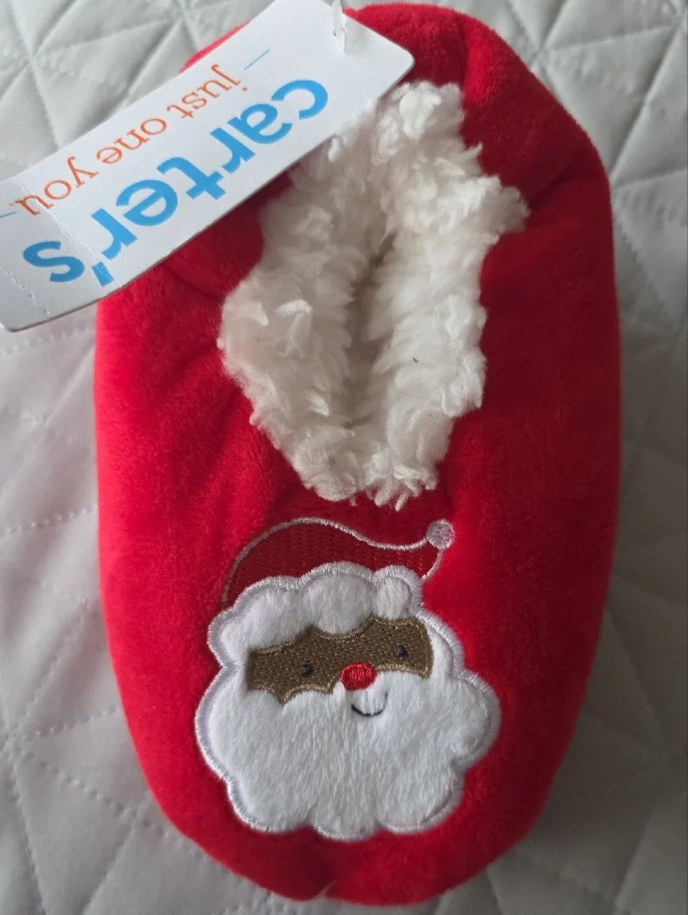 Carter's Red Santa Plush Slipper with White Faux-Fur Cuff